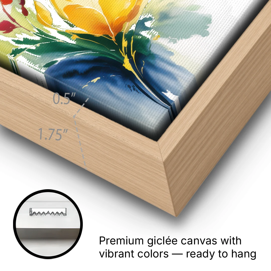 Bright Yellow Butterfly - Oak Framed Canvas Wall Art - Gallery Wrap Corner