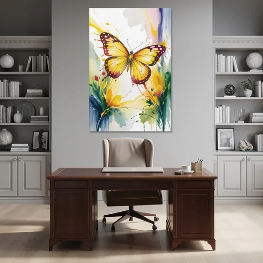 Bright Yellow Butterfly - Canvas Wall Art - Office - 40x60