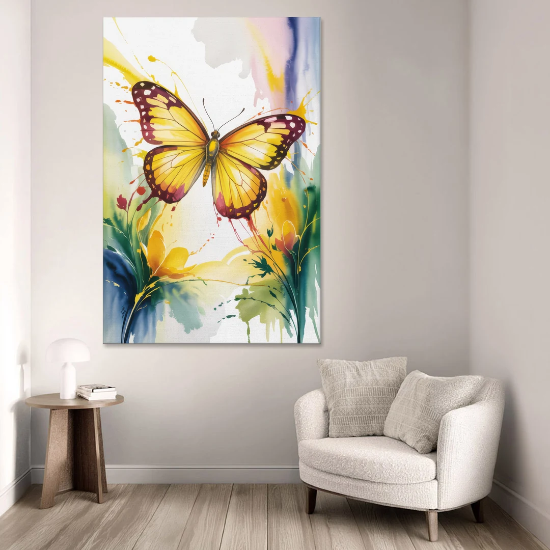 Bright Yellow Butterfly - Canvas Wall Art - Sofa - 40x60