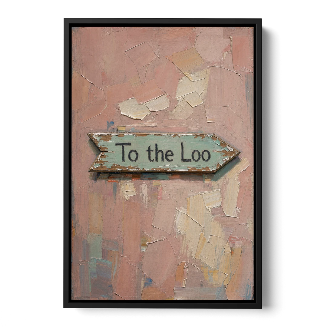 British Bathroom Decor with a Weathered Loo Arrow - Black Framed Canvas Wall Art - Front