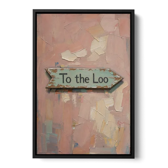 British Bathroom Decor with a Weathered Loo Arrow - Black Framed Canvas Wall Art - Front