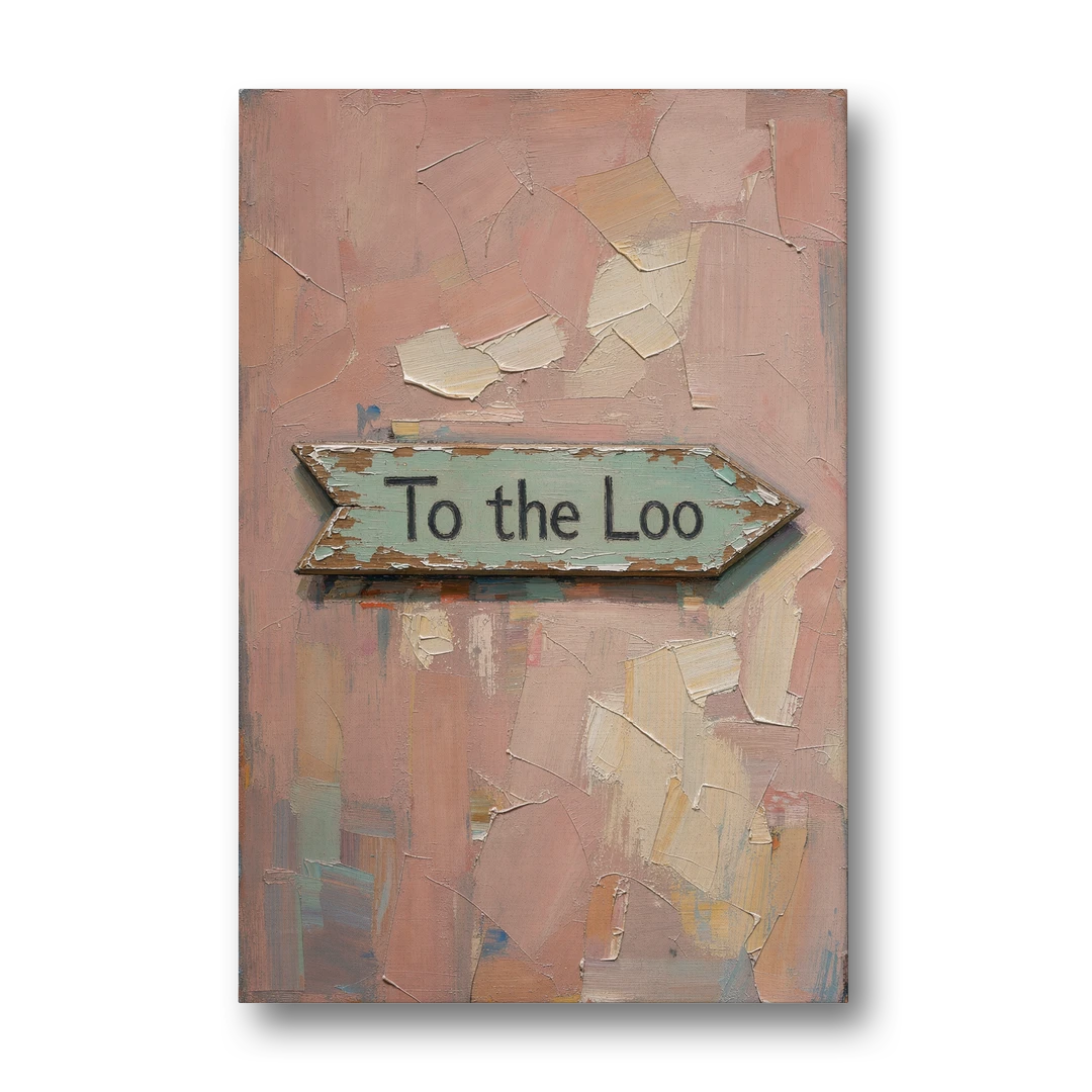 British Bathroom Decor with a Weathered Loo Arrow - Canvas Wall Art - Front