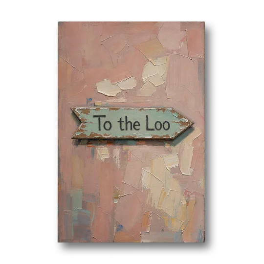 British Bathroom Decor with a Weathered Loo Arrow - Canvas Wall Art - Front