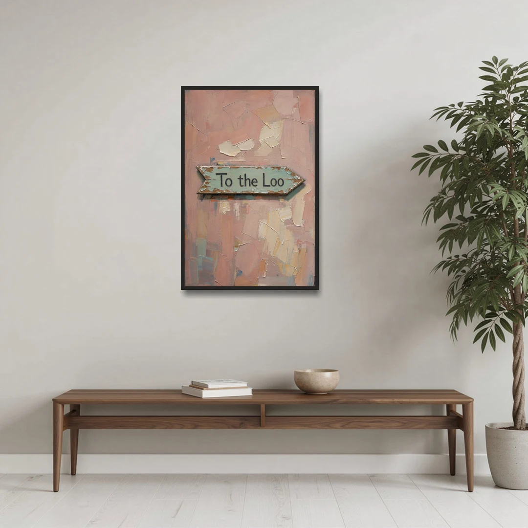 British Bathroom Decor with a Weathered Loo Arrow - Black Framed Canvas Wall Art - Coffee Table - 24x36