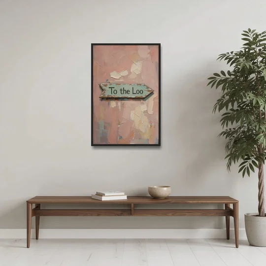 British Bathroom Decor with a Weathered Loo Arrow - Black Framed Canvas Wall Art - Coffee Table - 24x36