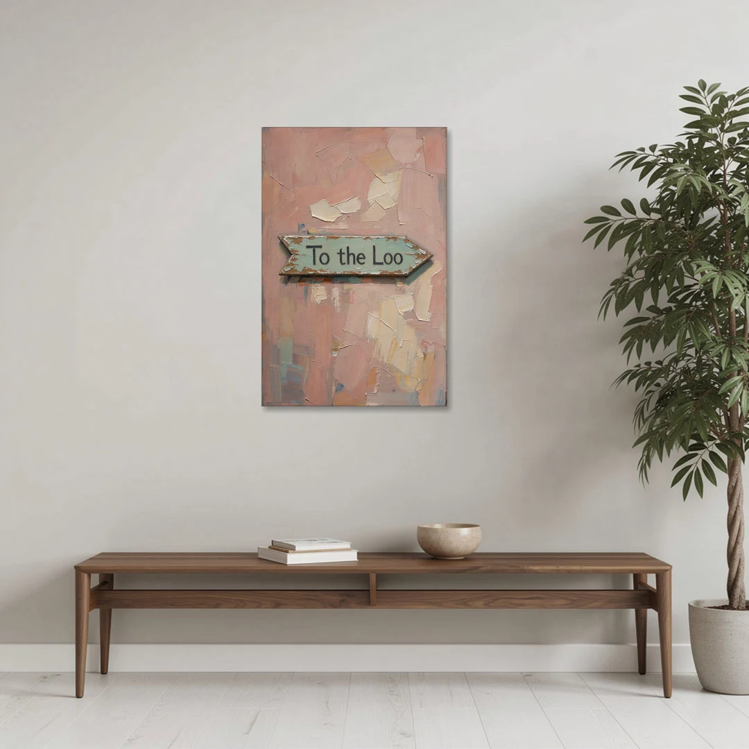 British Bathroom Decor with a Weathered Loo Arrow - Canvas Wall Art - Coffee Table - 24x36