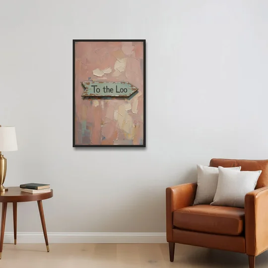 British Bathroom Decor with a Weathered Loo Arrow - Black Framed Canvas Wall Art - Sofa - 24x36