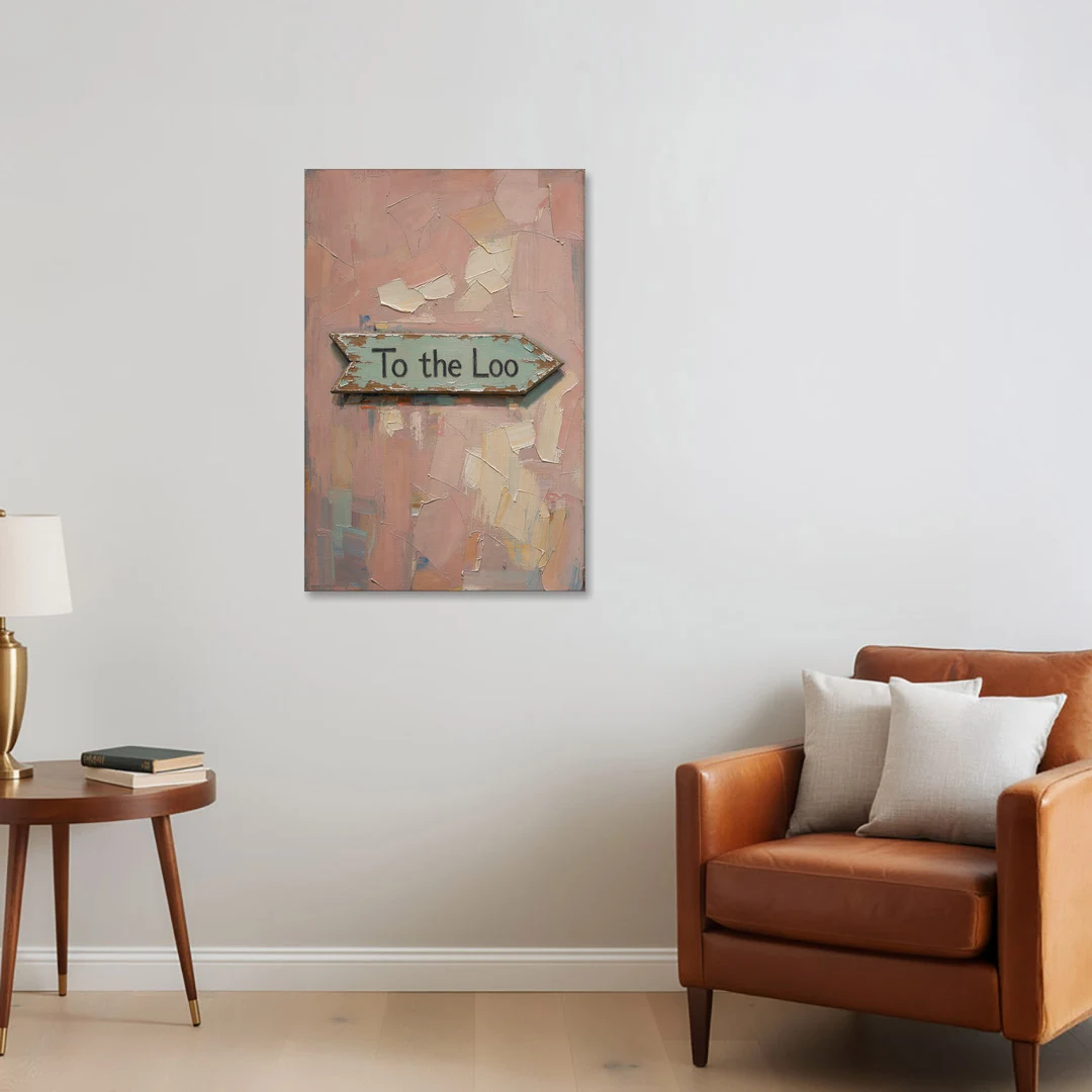 British Bathroom Decor with a Weathered Loo Arrow - Canvas Wall Art - Sofa - 24x36