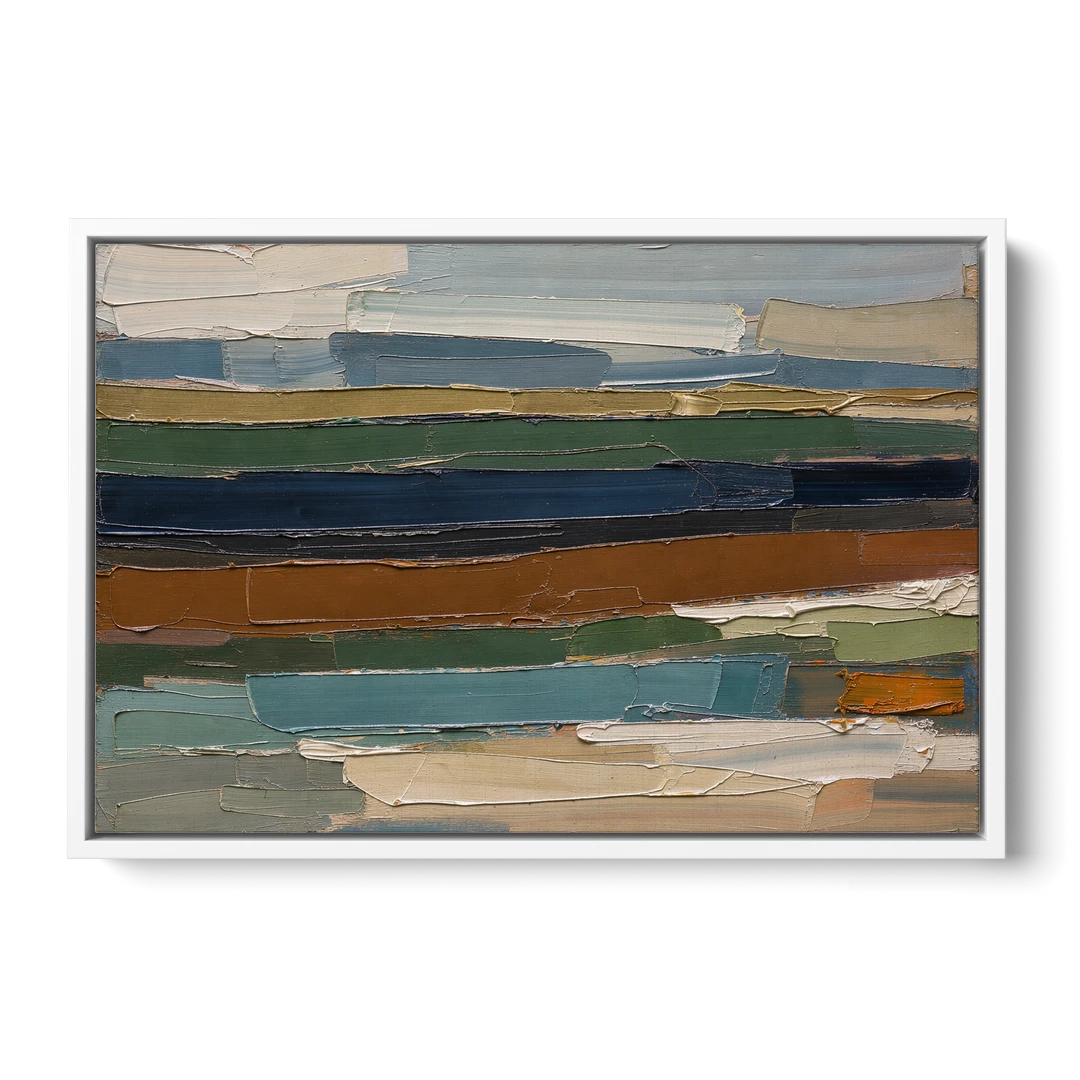 Brown Abstract Wall Art of Weathered Strata - White Framed Canvas Wall Art - Front