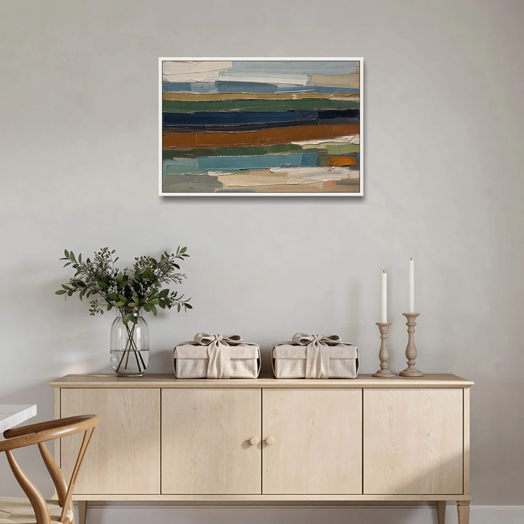 Brown Abstract Wall Art of Weathered Strata - White Framed Canvas Wall Art - Coffee Table - 36x24