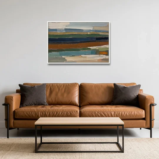 Brown Abstract Wall Art of Weathered Strata - White Framed Canvas Wall Art - Sofa - 36x24