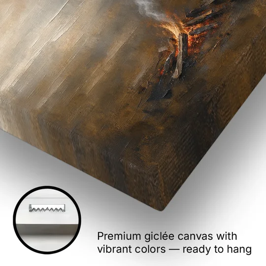Brown and Gold Wall Art Campfire Smoke at Dusk - Canvas Wall Art - Gallery Wrap Corner