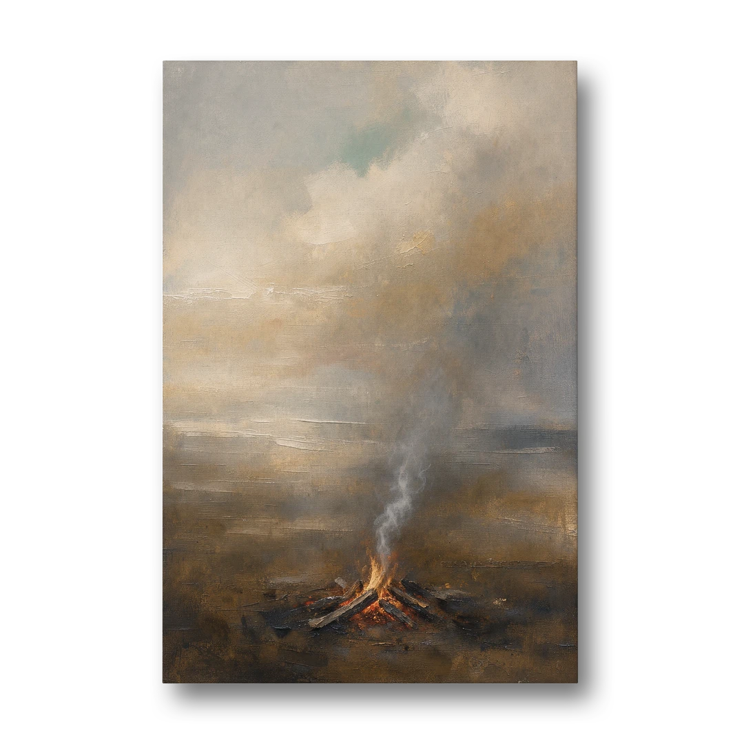 Brown and Gold Wall Art Campfire Smoke at Dusk - Canvas Wall Art - Front