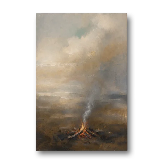 Brown and Gold Wall Art Campfire Smoke at Dusk - Canvas Wall Art - Front