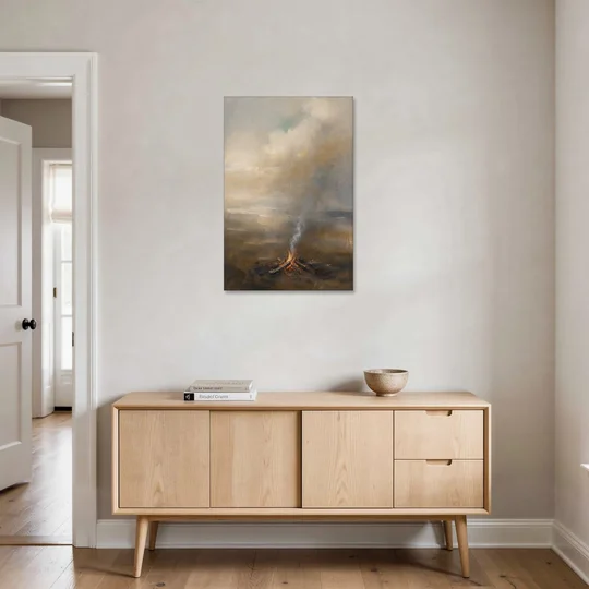 Brown and Gold Wall Art Campfire Smoke at Dusk - Canvas Wall Art - Coffee Table - 24x36