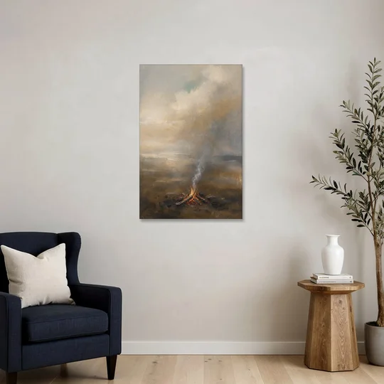 Brown and Gold Wall Art Campfire Smoke at Dusk - Canvas Wall Art - Sofa - 24x36