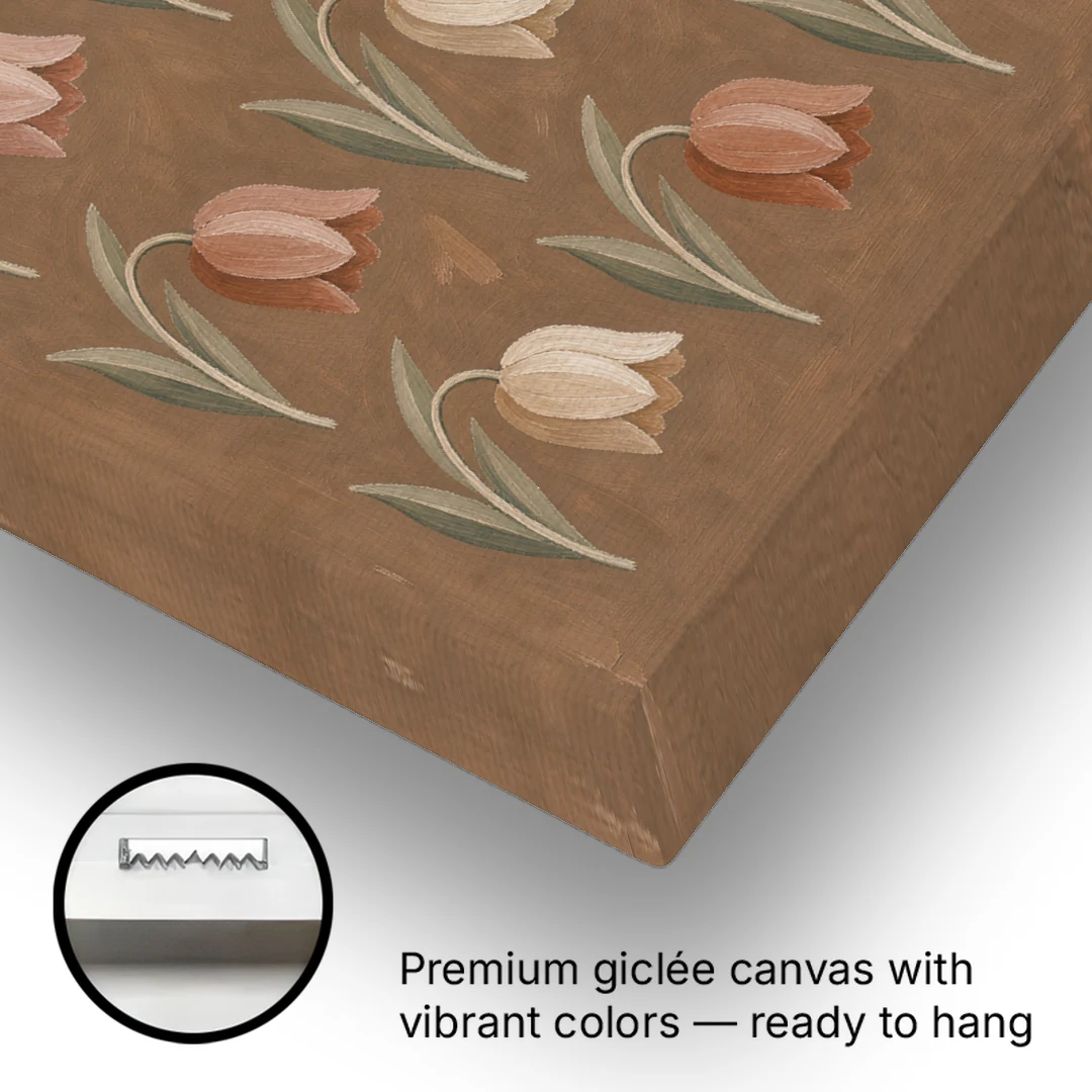 Brown Floral Wall Art with Nodding Tulip Rows - Canvas Wall Art - Gallery Wrap Corner