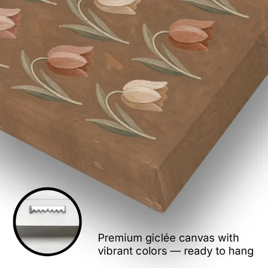 Brown Floral Wall Art with Nodding Tulip Rows - Canvas Wall Art - Gallery Wrap Corner