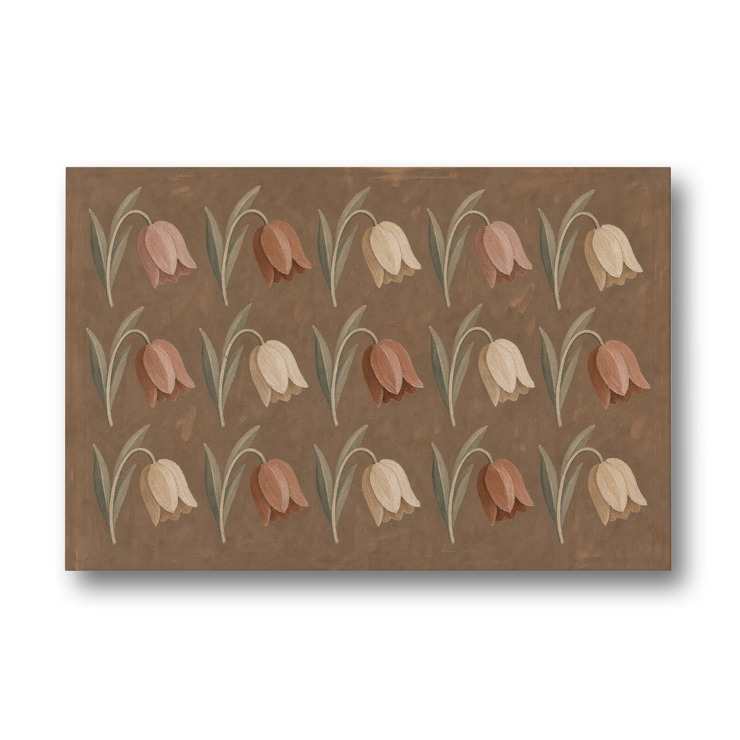 Brown Floral Wall Art with Nodding Tulip Rows - Canvas Wall Art - Front