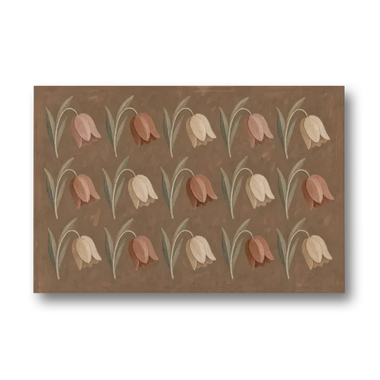 Brown Floral Wall Art with Nodding Tulip Rows - Canvas Wall Art - Front