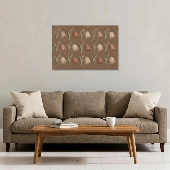 Brown Floral Wall Art with Nodding Tulip Rows - Canvas Wall Art - Sofa - 36x24