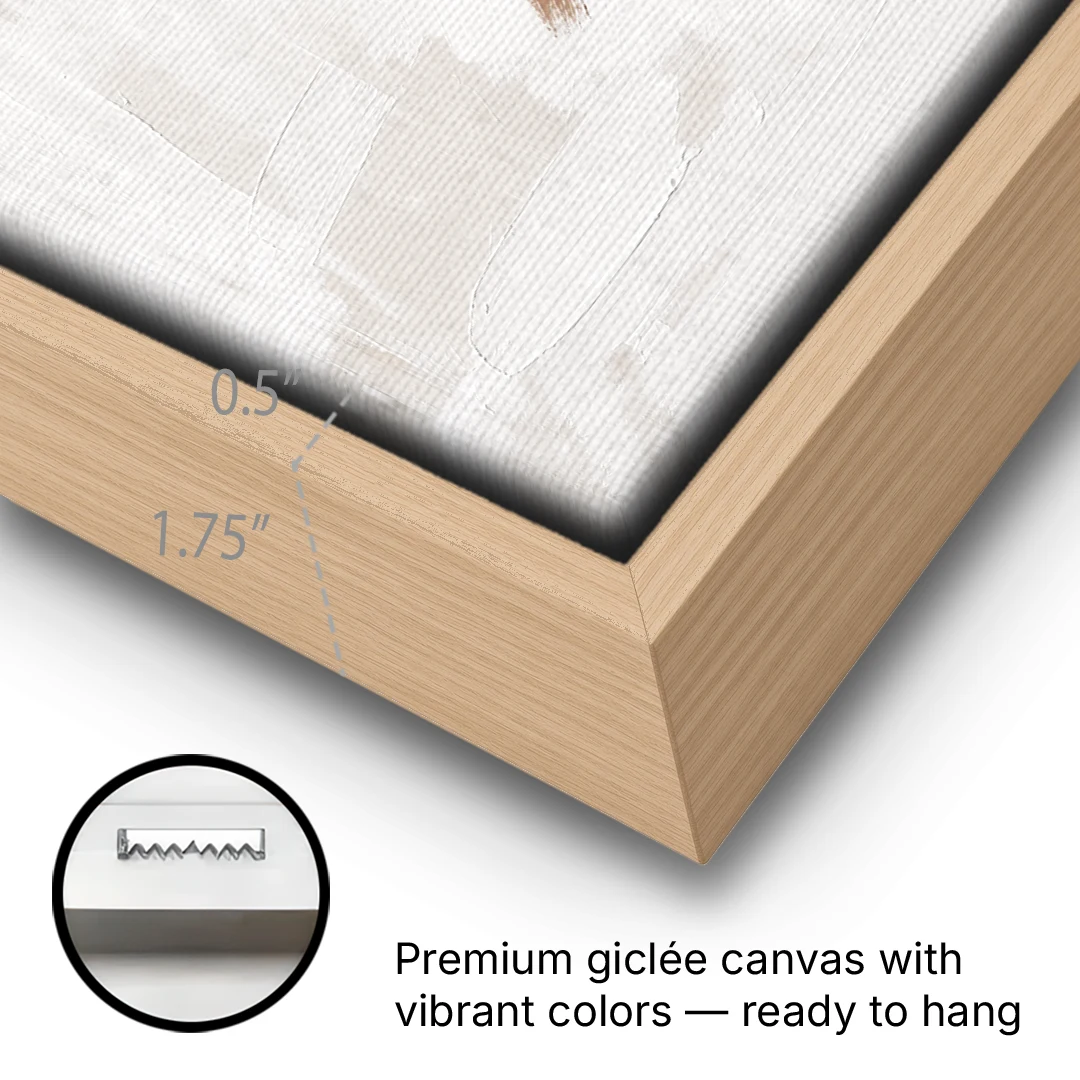 Brushstroke Wall Art Trio on Chalk White - Oak Framed Canvas Wall Art - Gallery Wrap Corner
