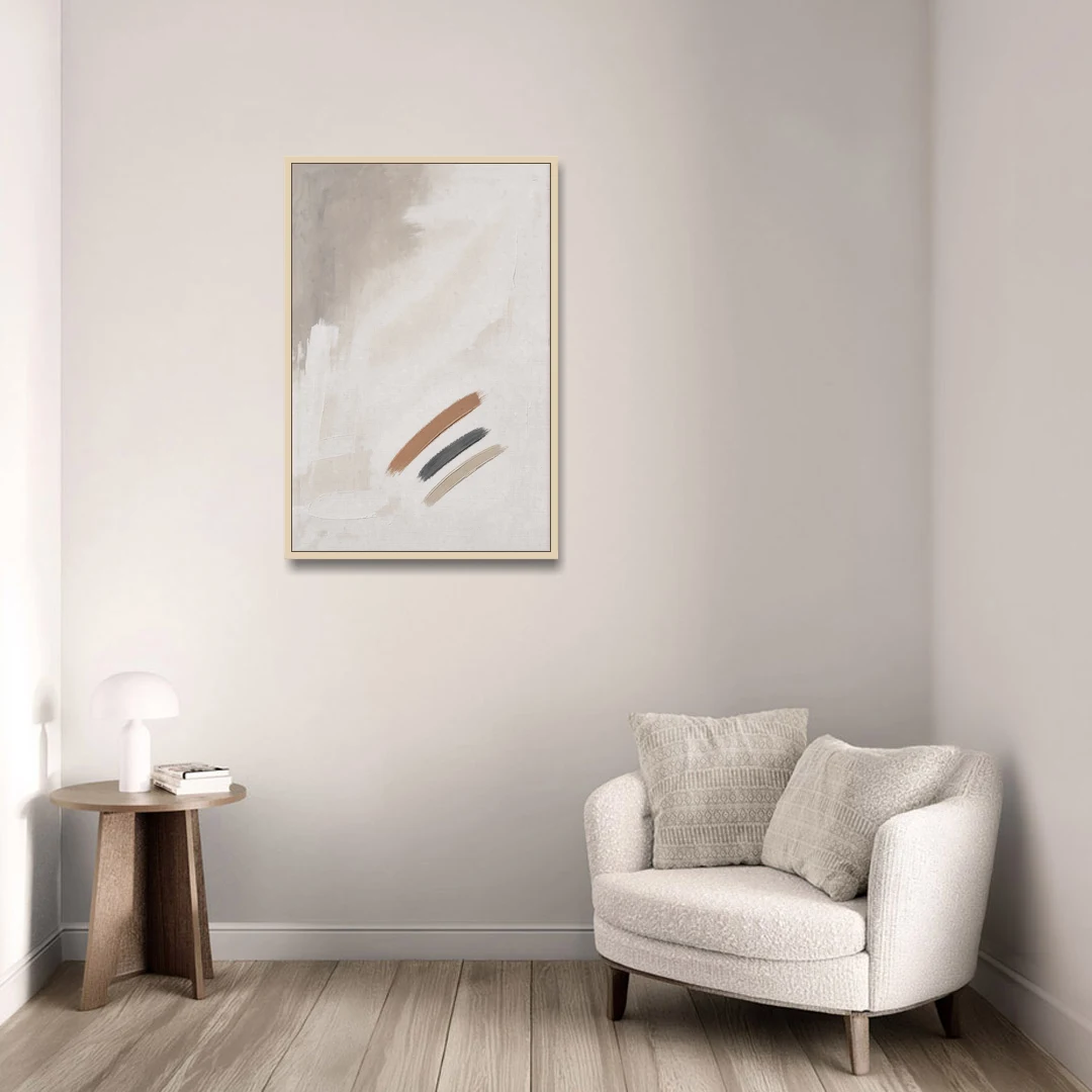 Brushstroke Wall Art Trio on Chalk White - Oak Framed Canvas Wall Art - Sofa - 24x36