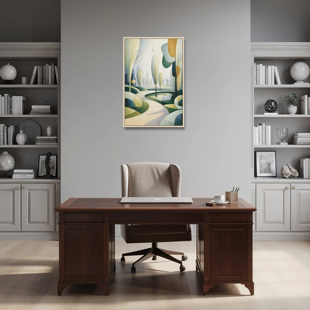 Brussels Park Tranquility - Oak Framed Canvas Wall Art - Office - 24x36