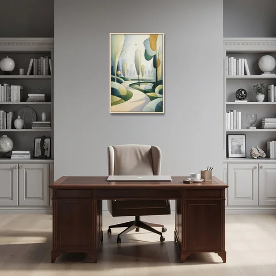 Brussels Park Tranquility - Oak Framed Canvas Wall Art - Office - 24x36