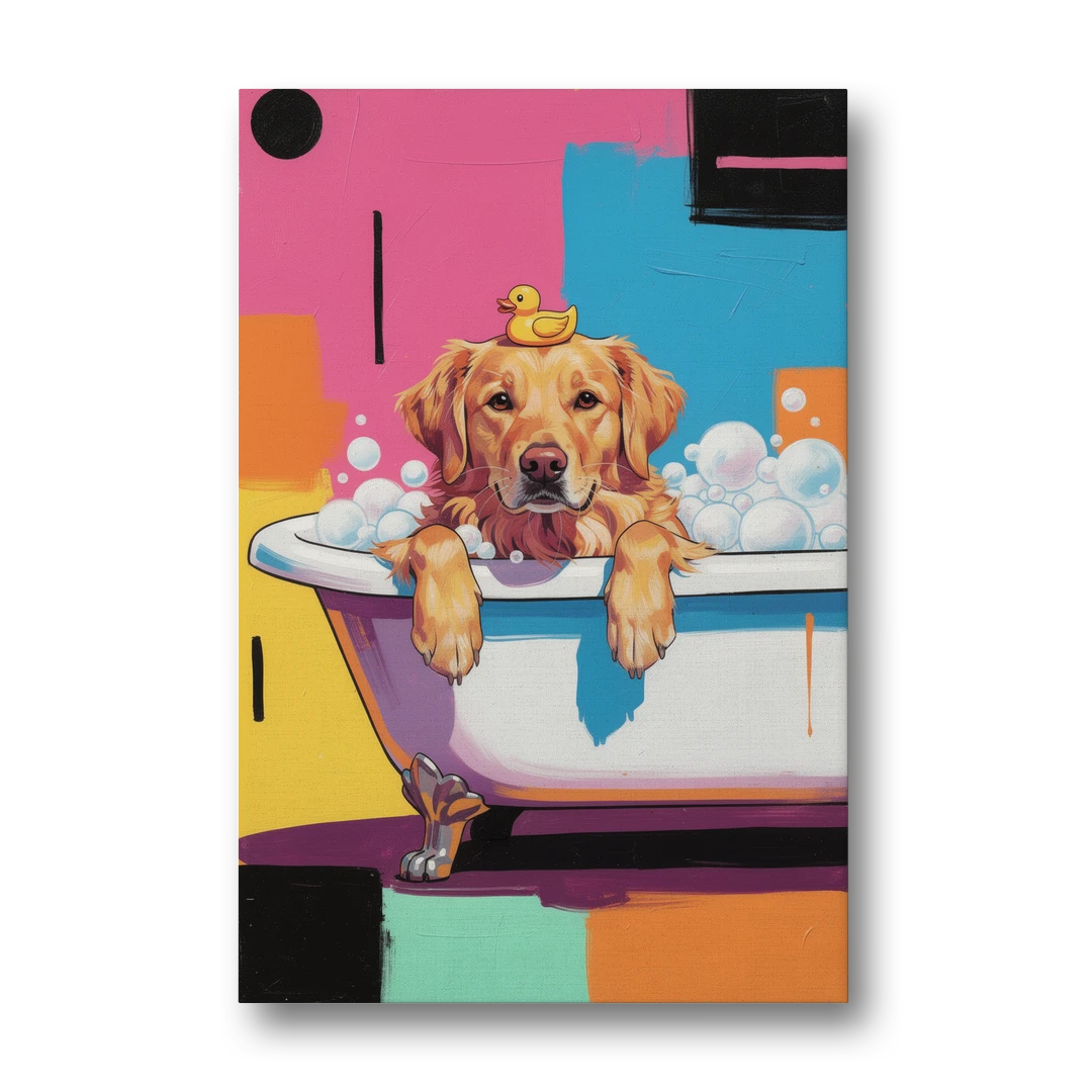 Bubble Bath Golden Retriever for the Bathroom - Canvas Wall Art - Front