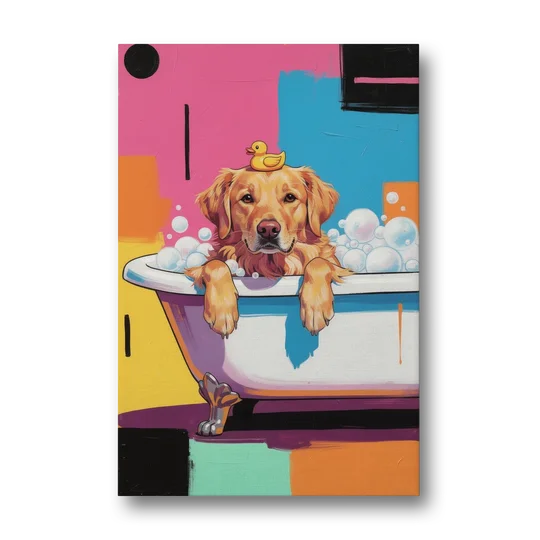 Bubble Bath Golden Retriever for the Bathroom - Canvas Wall Art - Front