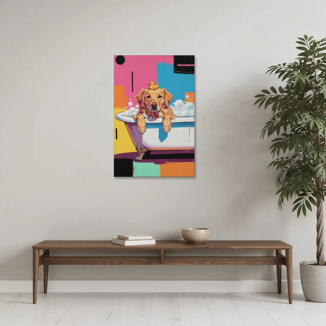 Bubble Bath Golden Retriever for the Bathroom - Canvas Wall Art - Coffee Table - 24x36