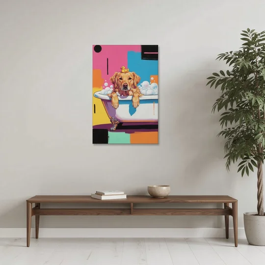 Bubble Bath Golden Retriever for the Bathroom - Canvas Wall Art - Coffee Table - 24x36