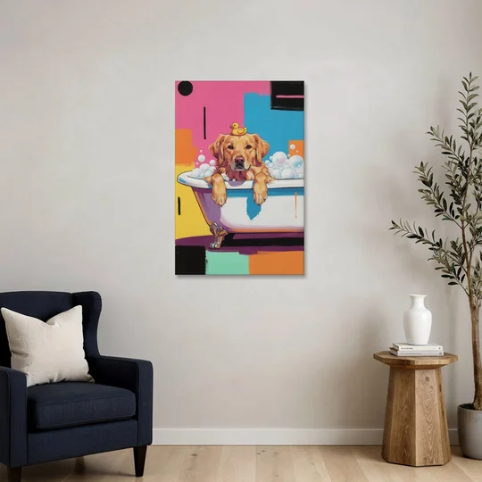 Bubble Bath Golden Retriever for the Bathroom - Canvas Wall Art - Sofa - 24x36