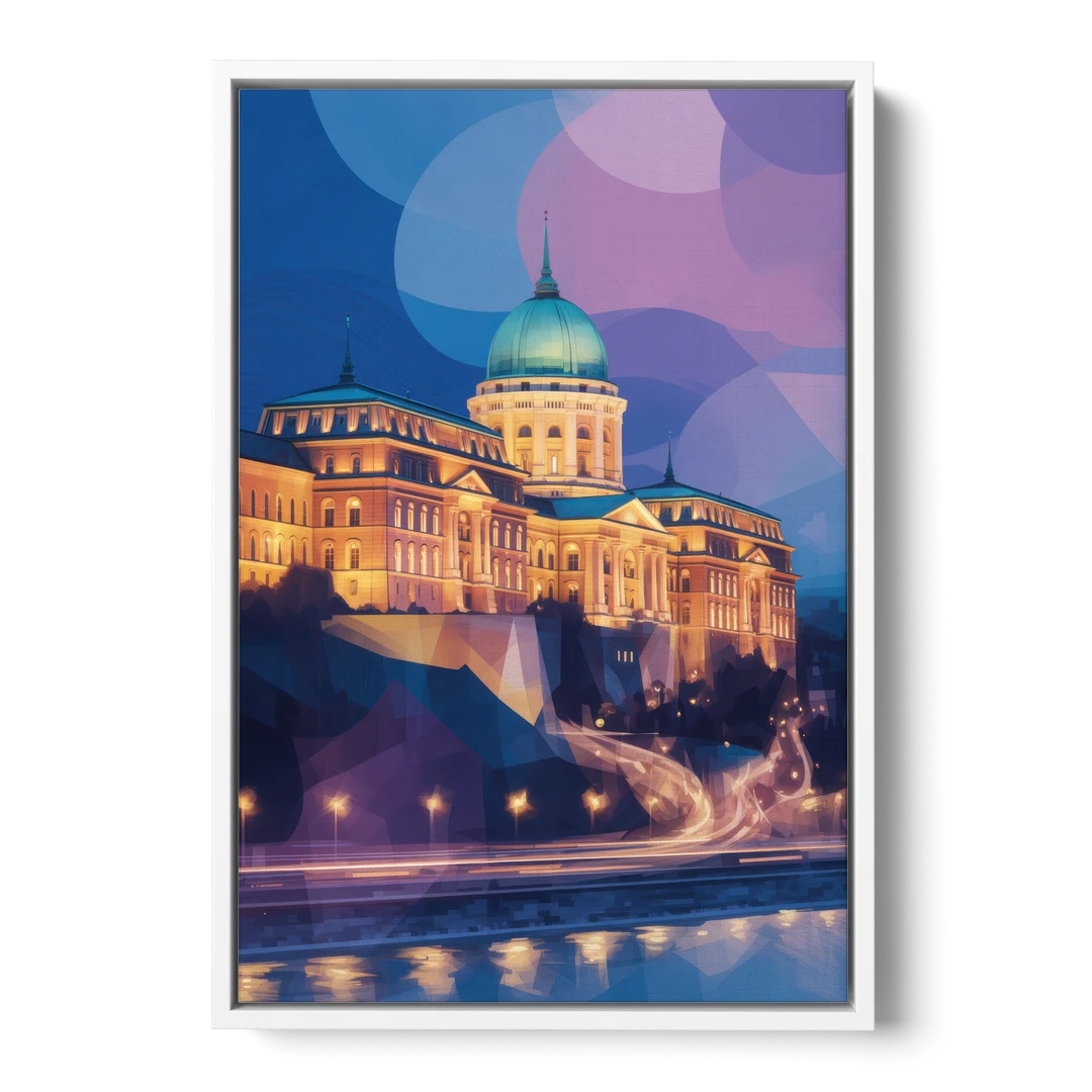 Buda Castle Glow - White Framed Canvas Wall Art - Front