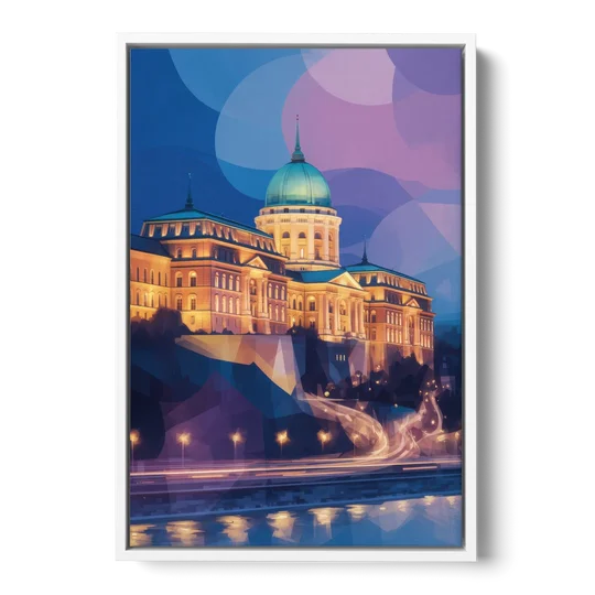 Buda Castle Glow - White Framed Canvas Wall Art - Front