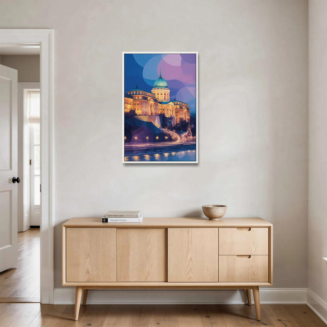 Buda Castle Glow - White Framed Canvas Wall Art - Coffee Table - 24x36