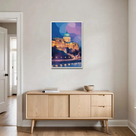 Buda Castle Glow - White Framed Canvas Wall Art - Coffee Table - 24x36
