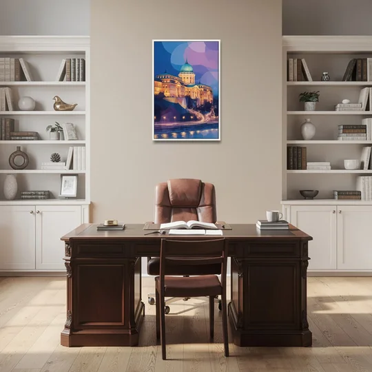 Buda Castle Glow - White Framed Canvas Wall Art - Office - 24x36