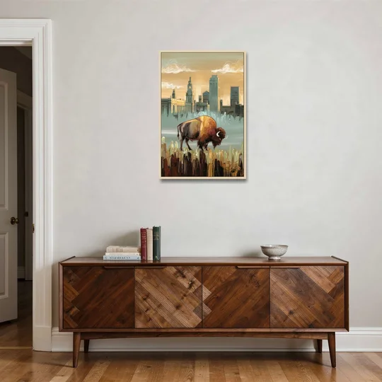 Buffalo All America City - Oak Framed Canvas Wall Art - Coffee Table - 24x36