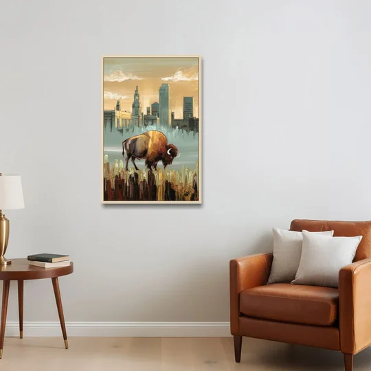 Buffalo All America City - Oak Framed Canvas Wall Art - Sofa - 24x36