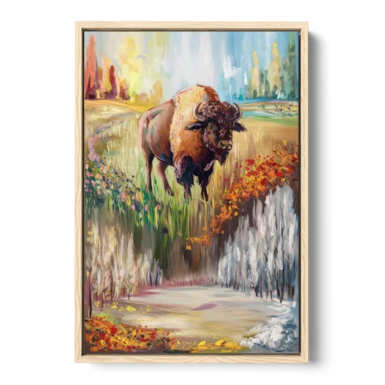 Buffalo All Seasons Beauty - Oak Framed Canvas Wall Art - Front