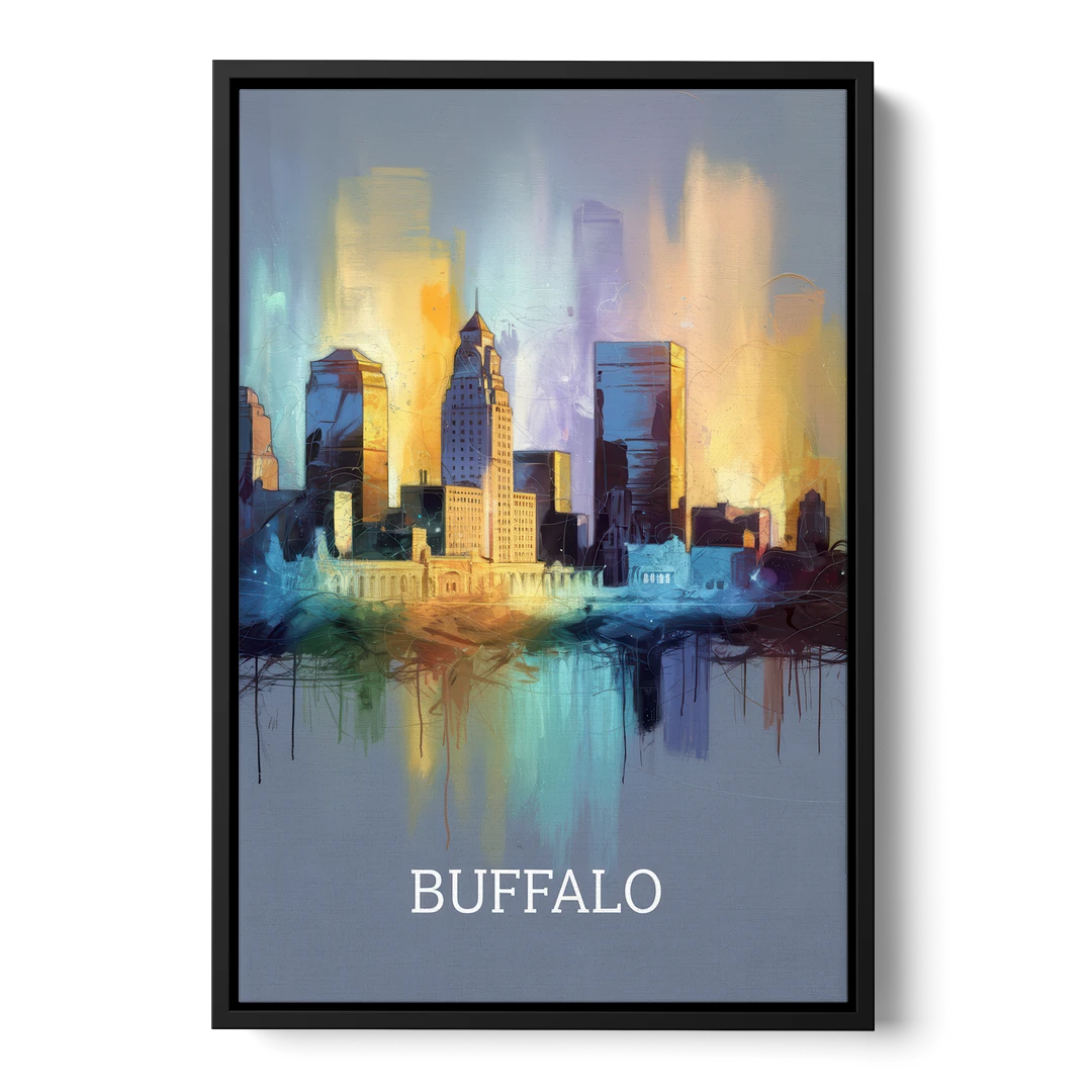 Buffalo Architectural Charm - Black Framed Canvas Wall Art - Front