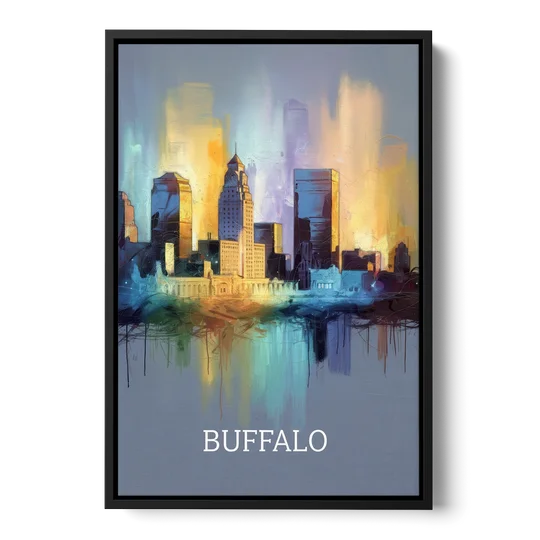 Buffalo Architectural Charm - Black Framed Canvas Wall Art - Front