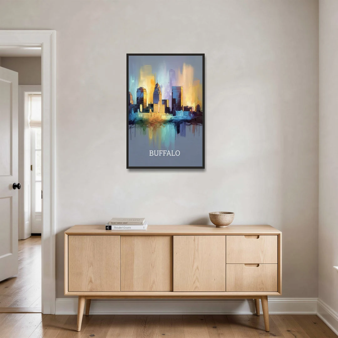 Buffalo Architectural Charm - Black Framed Canvas Wall Art - Coffee Table - 24x36