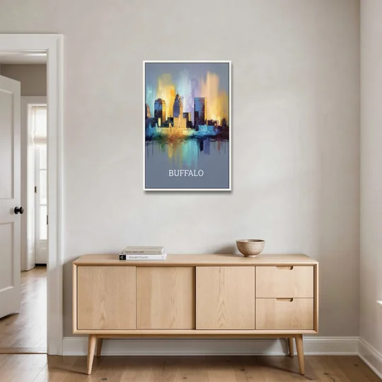 Buffalo Architectural Charm - White Framed Canvas Wall Art - Coffee Table - 24x36