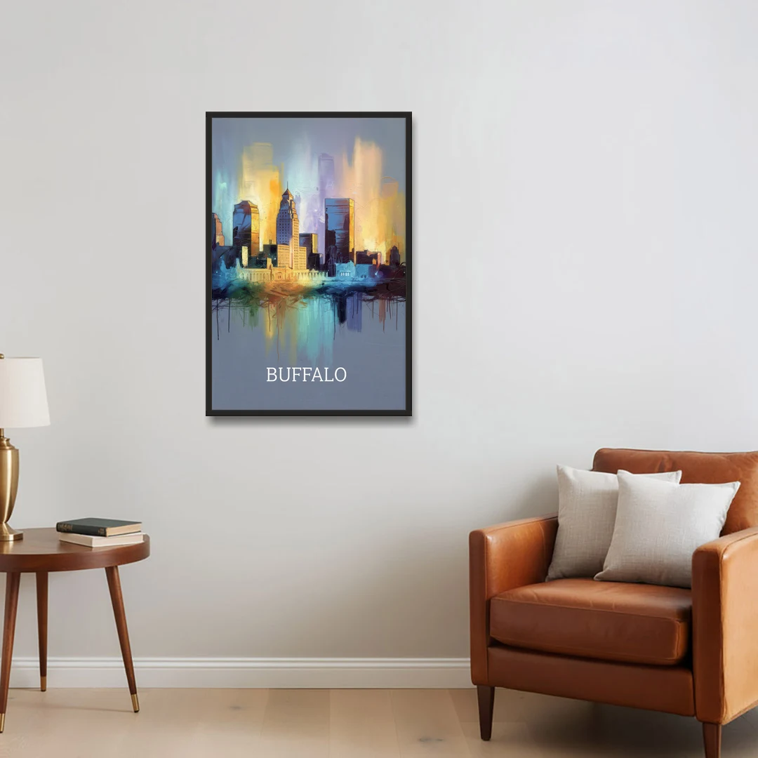 Buffalo Architectural Charm - Black Framed Canvas Wall Art - Sofa - 24x36