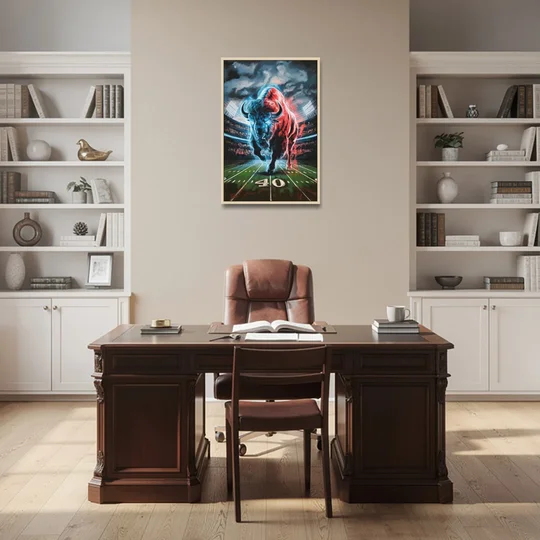 Buffalo Bills Football Pride - Oak Framed Canvas Wall Art - Office - 24x36