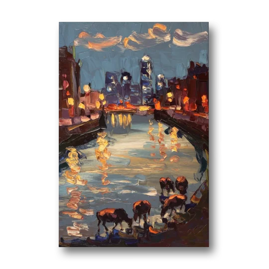 Buffalo Canalside at Night - Canvas Wall Art - Front
