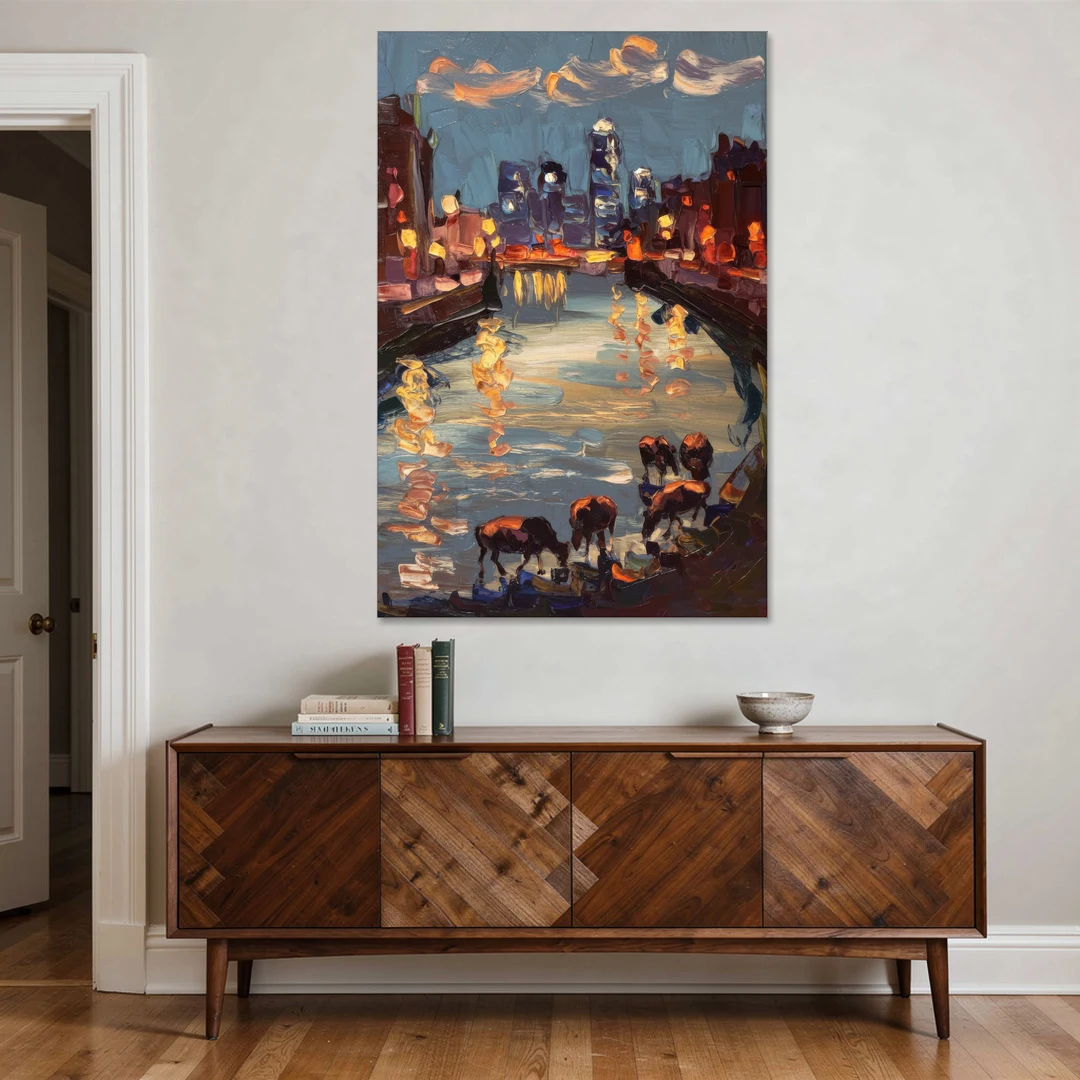 Buffalo Canalside at Night - Canvas Wall Art - Coffee Table - 40x60